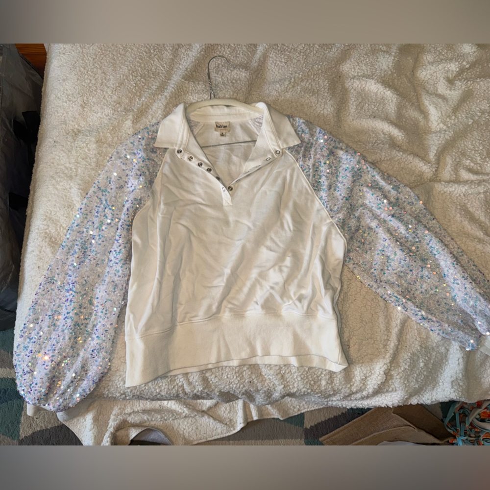 Peach Love California White Sequin Sweatshirt